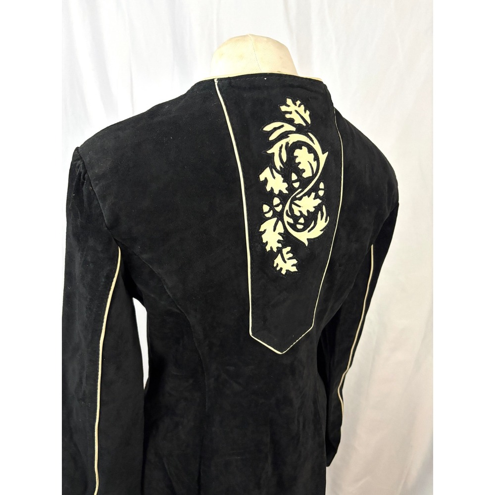 Handmade Suede Jacket Black Western Applique Tailored Vintage OOAK - Picture 9 of 16